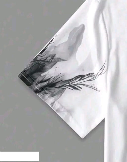 Men’s White Trendy Printed Oversized T-shirt  – Black Wolf Design