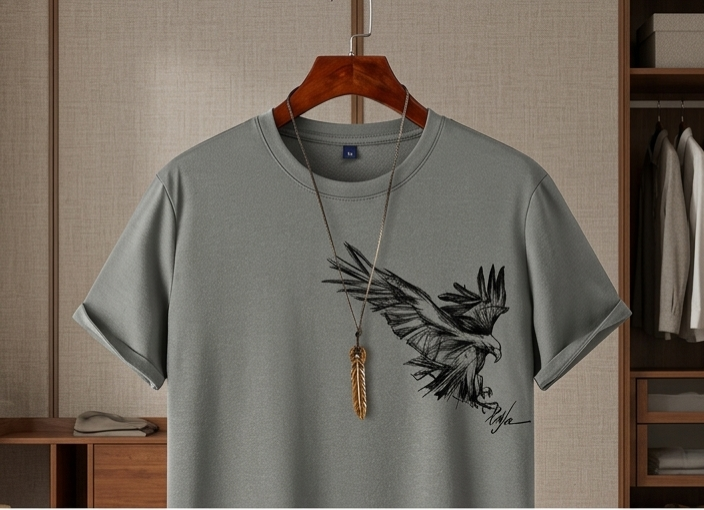 Round Neck Printed T-shirt for Men (Grey, M)